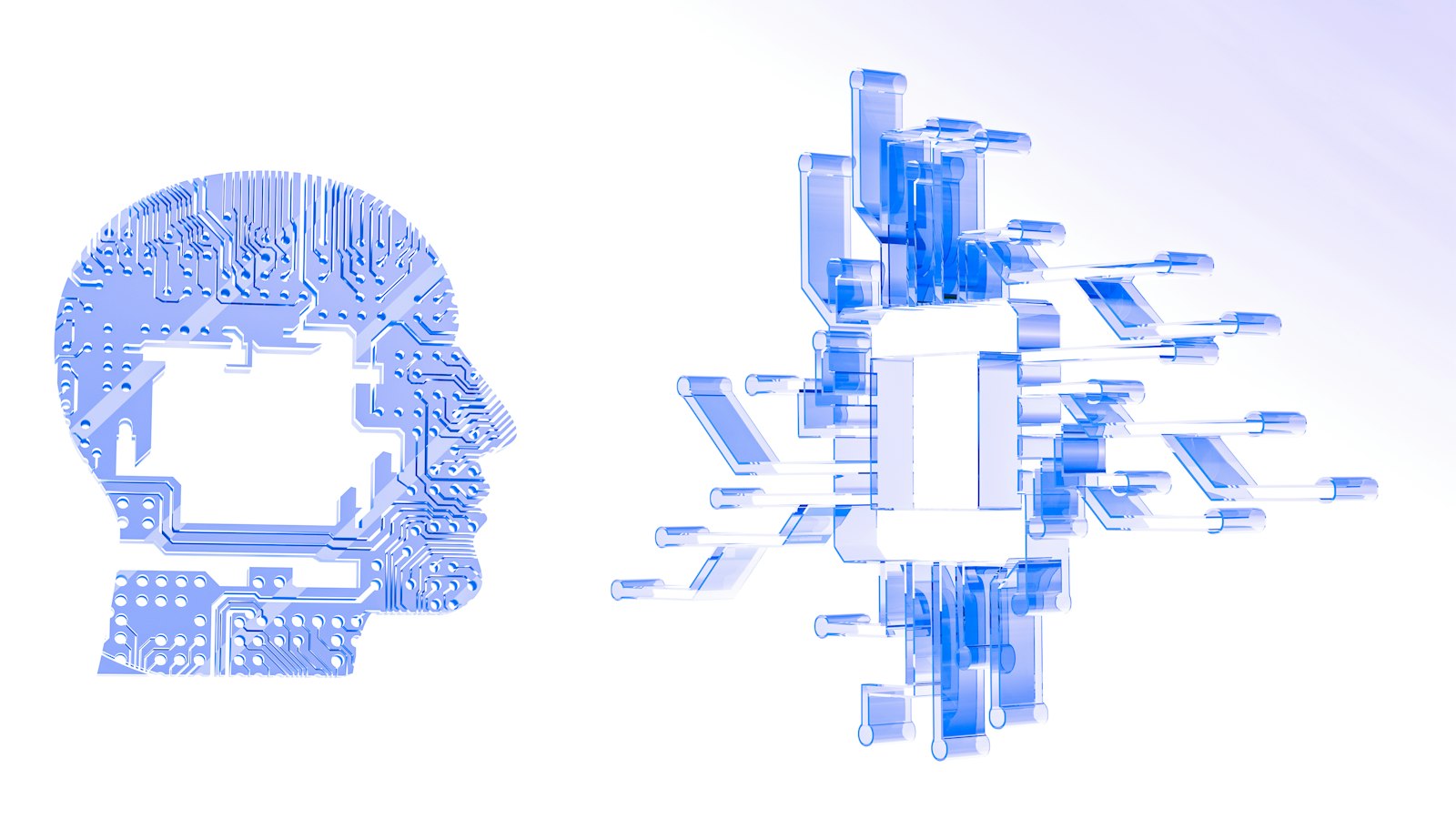 An abstract wireframe of a head, representing an AI system at work
